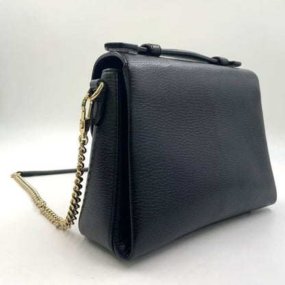 Gucci Interlocking G 2way Leather Black Shoulder Bag Gold