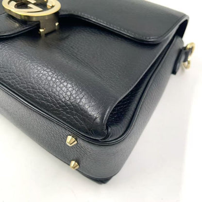Gucci Interlocking G 2way Leather Black Shoulder Bag Gold