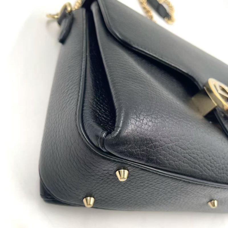 Gucci Interlocking G 2way Leather Black Shoulder Bag Gold
