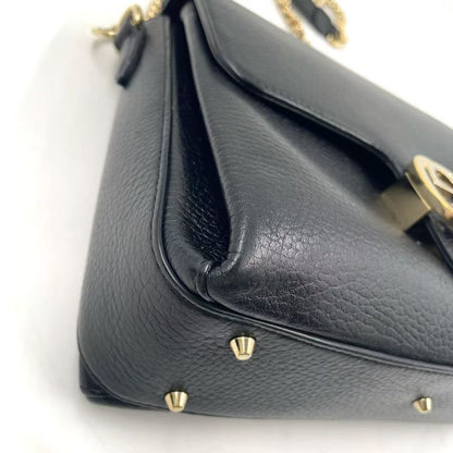 Gucci Interlocking G 2way Leather Black Shoulder Bag Gold