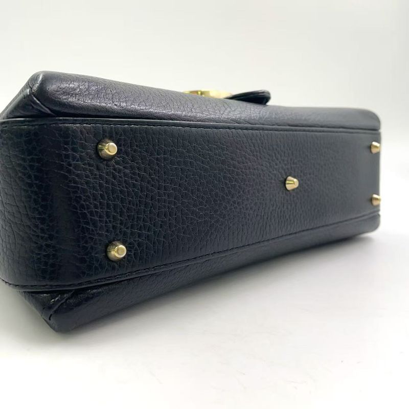 Gucci Interlocking G 2way Leather Black Shoulder Bag Gold
