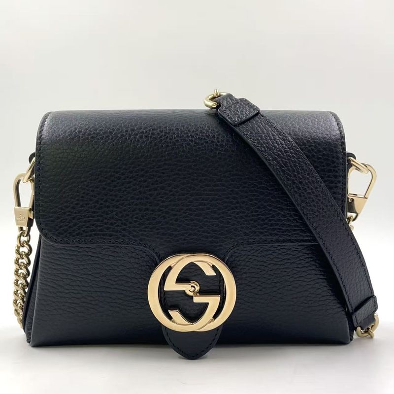 Gucci Interlocking G Mini Leather Black Shoulder Bag Gold