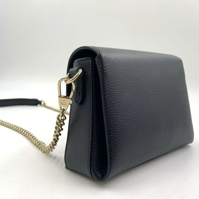 Gucci Interlocking G Mini Leather Black Shoulder Bag Gold