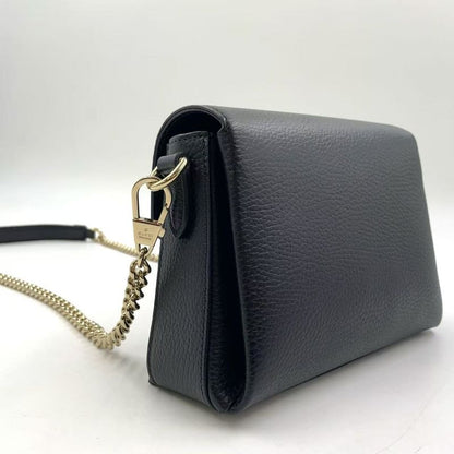 Gucci Interlocking G Mini Leather Black Shoulder Bag Gold