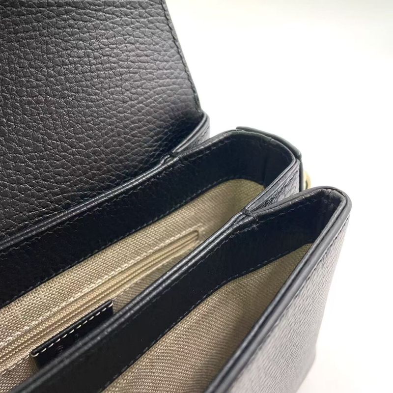 Gucci Interlocking G Mini Leather Black Shoulder Bag Gold