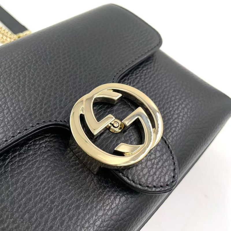 Gucci Interlocking G Mini Leather Black Shoulder Bag Gold