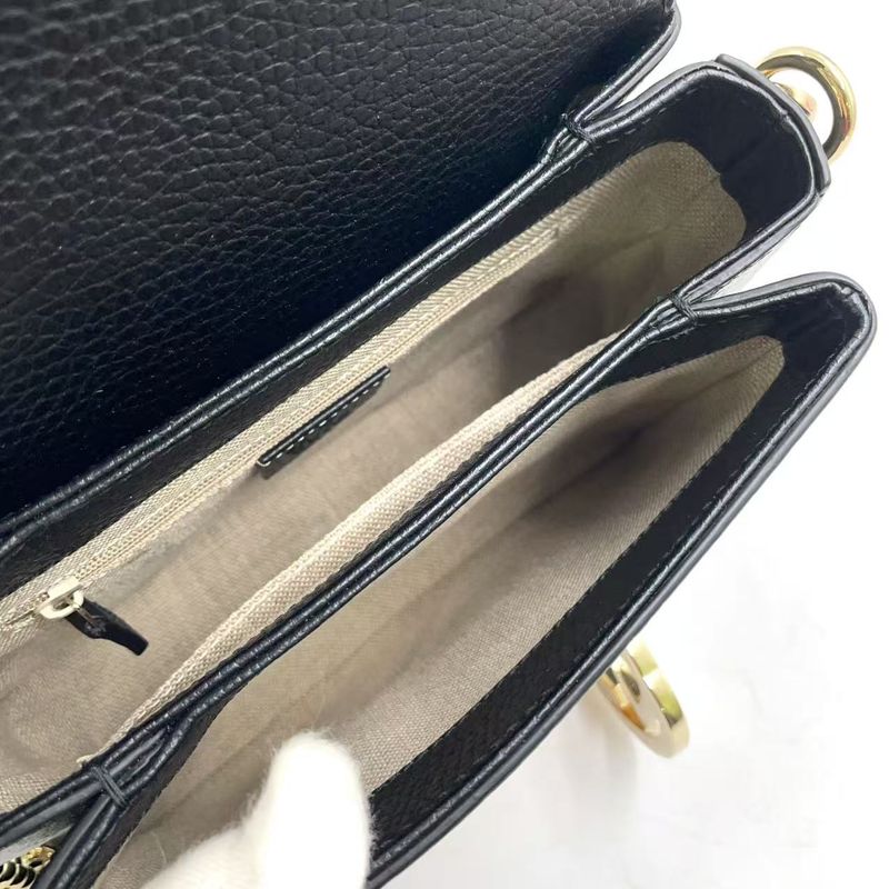 Gucci Interlocking G Mini Leather Black Shoulder Bag Gold