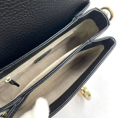 Gucci Interlocking G Mini Leather Black Shoulder Bag Gold