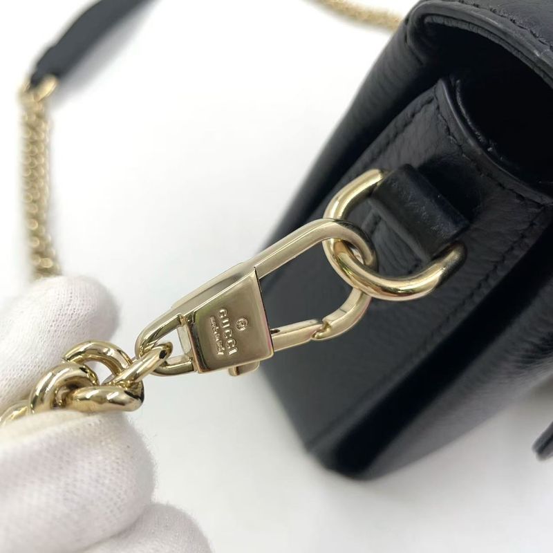 Gucci Interlocking G Mini Leather Black Shoulder Bag Gold