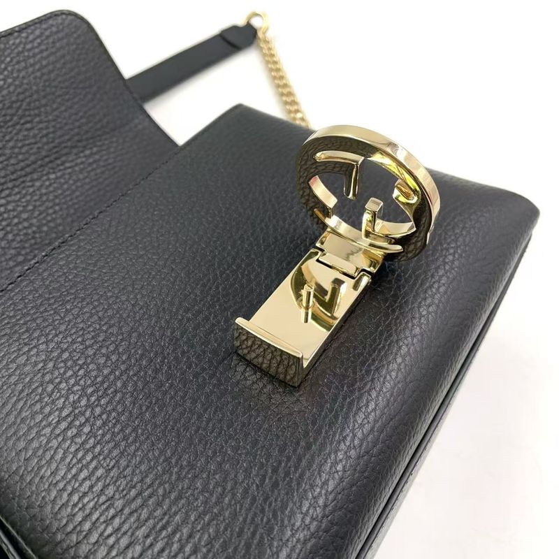 Gucci Interlocking G Mini Leather Black Shoulder Bag Gold