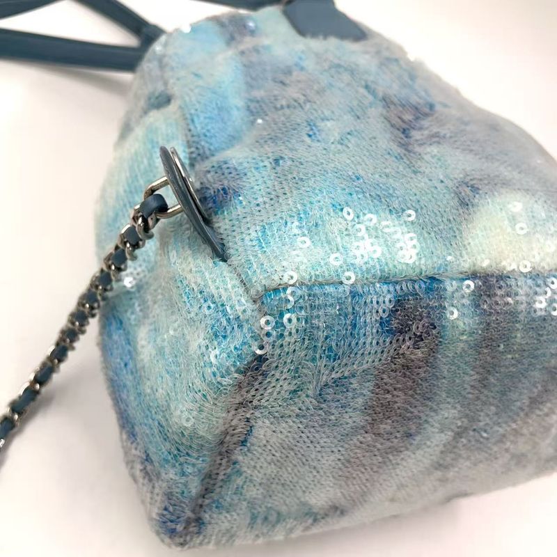 Chanel Coco Mark Sequins Serial Number 25 Leather X Sequins Light Blue Backpack