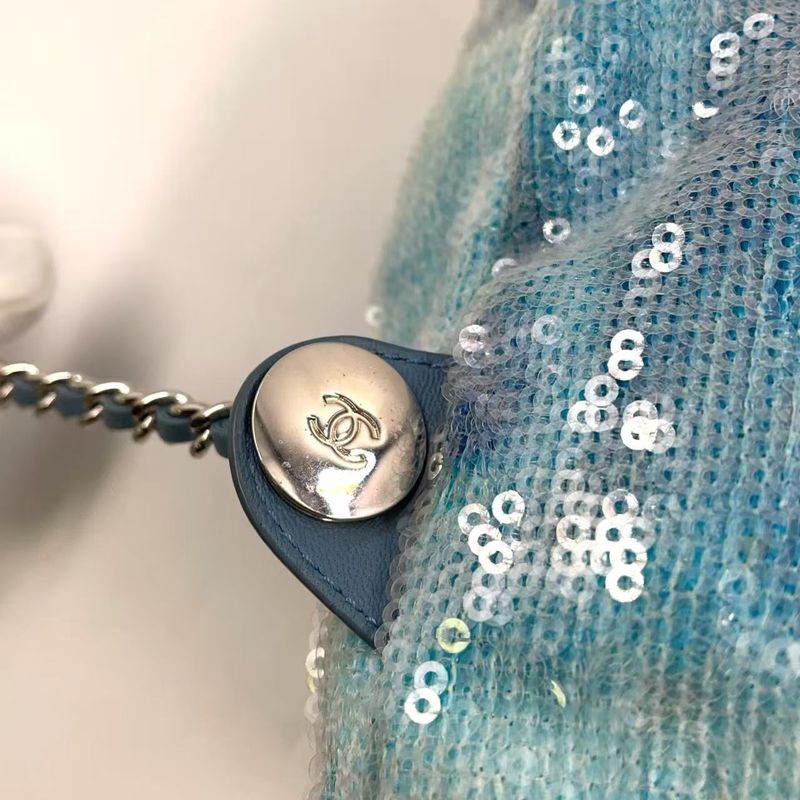 Chanel Coco Mark Sequins Serial Number 25 Leather X Sequins Light Blue Backpack