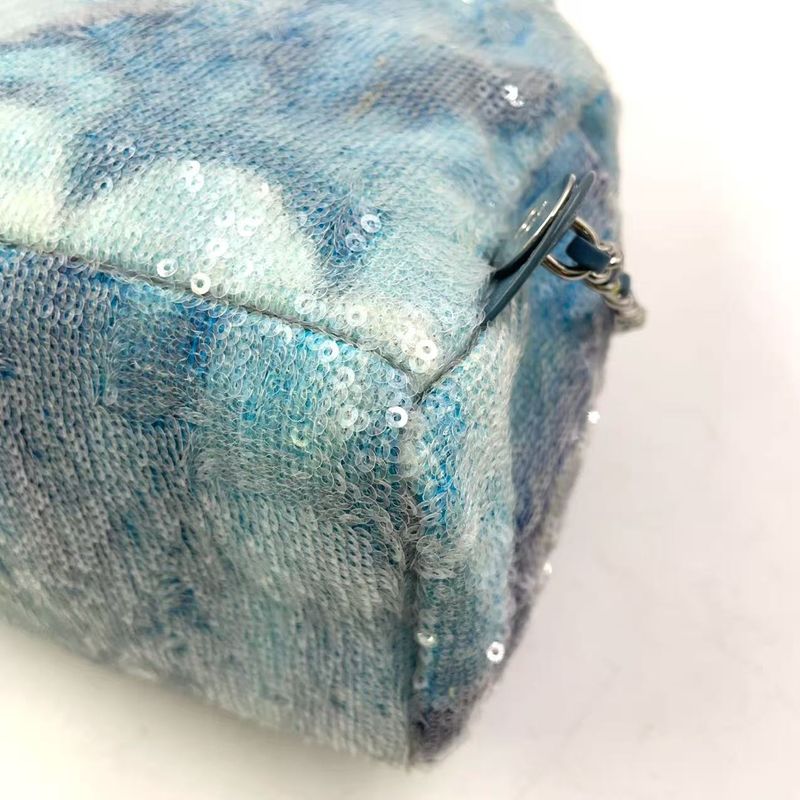 Chanel Coco Mark Sequins Serial Number 25 Leather X Sequins Light Blue Backpack