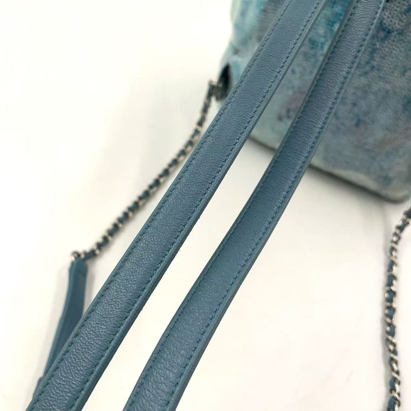 Chanel Coco Mark Sequins Serial Number 25 Leather X Sequins Light Blue Backpack