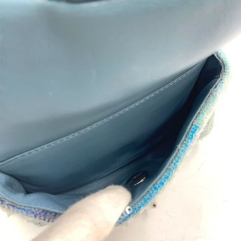 Chanel Coco Mark Sequins Serial Number 25 Leather X Sequins Light Blue Backpack