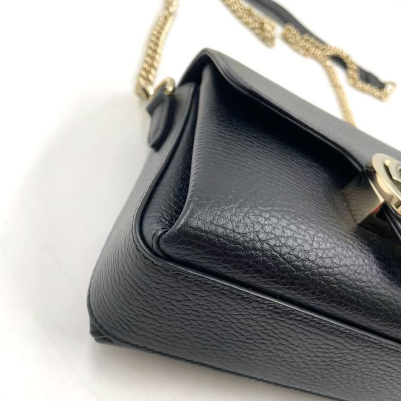 Gucci Interlocking G Mini Leather Black Shoulder Bag Gold