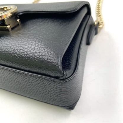 Gucci Interlocking G Mini Leather Black Shoulder Bag Gold