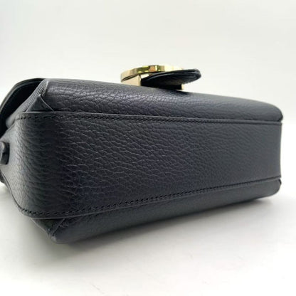 Gucci Interlocking G Mini Leather Black Shoulder Bag Gold