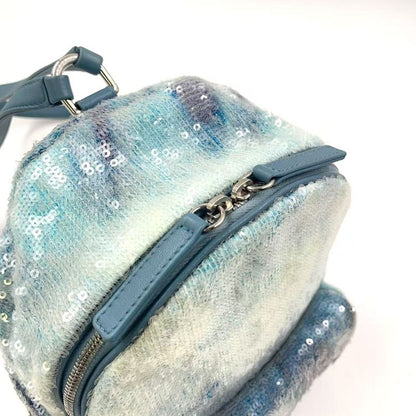 Chanel Coco Mark Sequins Serial Number 25 Leather X Sequins Light Blue Backpack