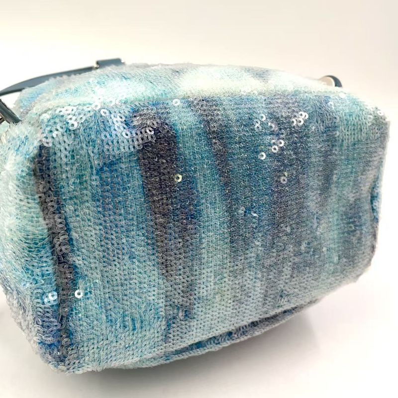 Chanel Coco Mark Sequins Serial Number 25 Leather X Sequins Light Blue Backpack