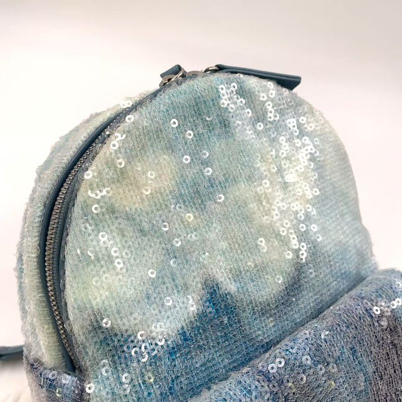Chanel Coco Mark Sequins Serial Number 25 Leather X Sequins Light Blue Backpack