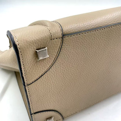Celine Luggage Mini Leather Beige Handbag Silver