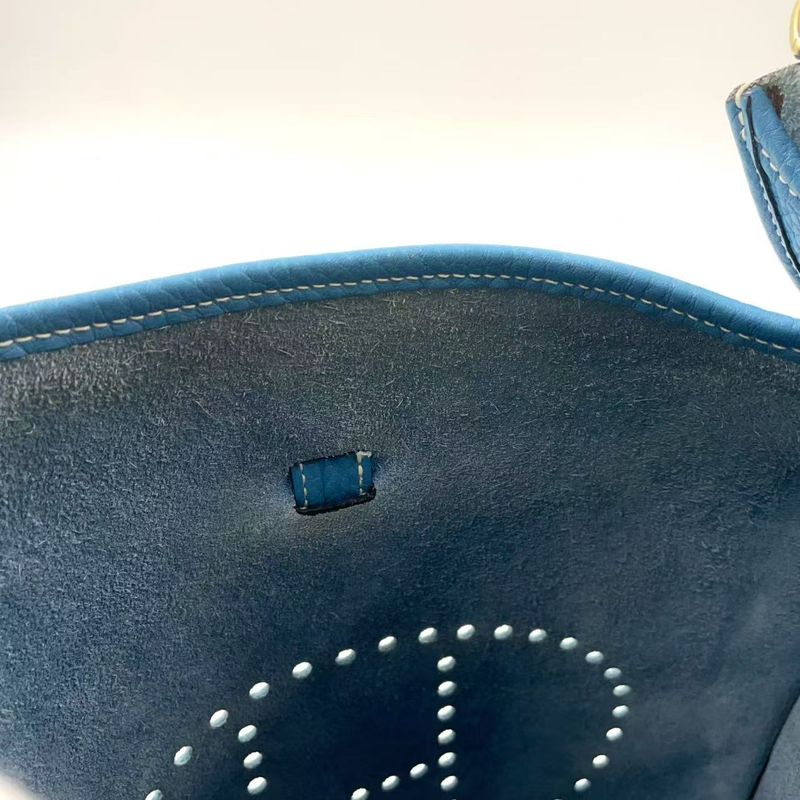 Hermes Evelyn PM F Engraved Leather Blue Shoulder Bag Gold