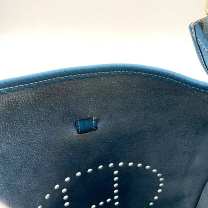 Hermes Evelyn PM F Engraved Leather Blue Shoulder Bag Gold