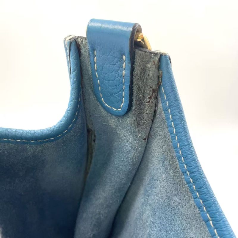 Hermes Evelyn PM F Engraved Leather Blue Shoulder Bag Gold