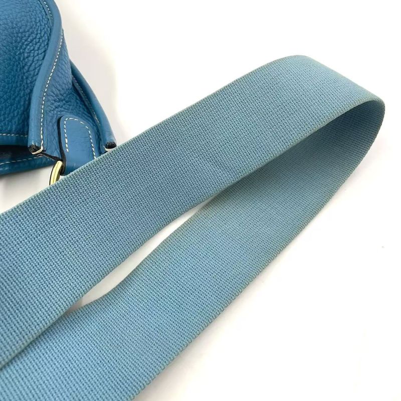 Hermes Evelyn PM F Engraved Leather Blue Shoulder Bag Gold