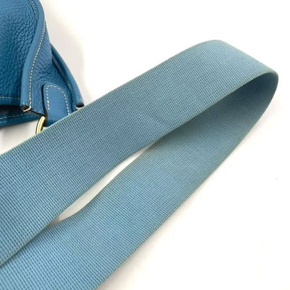 Hermes Evelyn PM F Engraved Leather Blue Shoulder Bag Gold