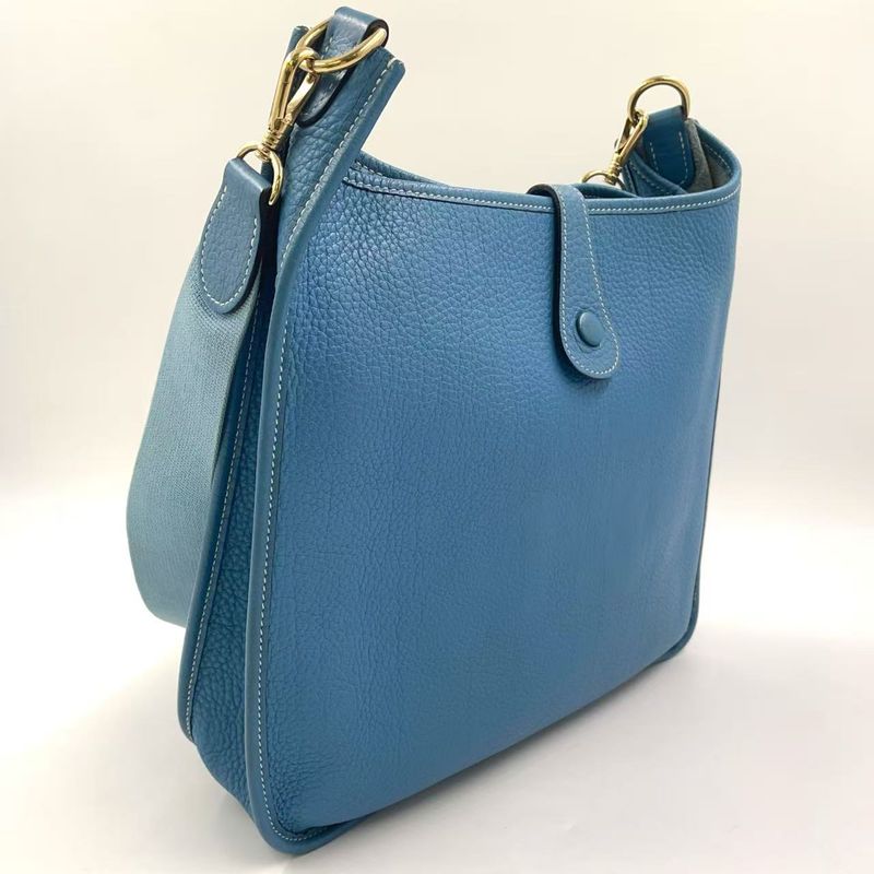 Hermes Evelyn PM F Engraved Leather Blue Shoulder Bag Gold