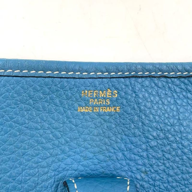 Hermes Evelyn PM F Engraved Leather Blue Shoulder Bag Gold