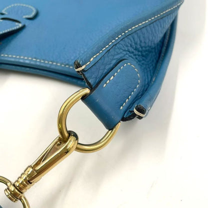 Hermes Evelyn PM F Engraved Leather Blue Shoulder Bag Gold