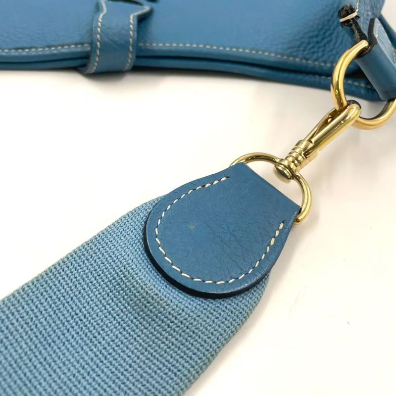 Hermes Evelyn PM F Engraved Leather Blue Shoulder Bag Gold