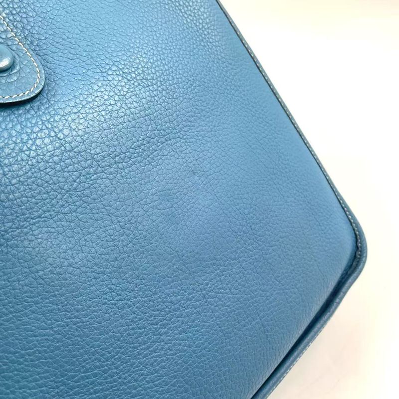 Hermes Evelyn PM F Engraved Leather Blue Shoulder Bag Gold