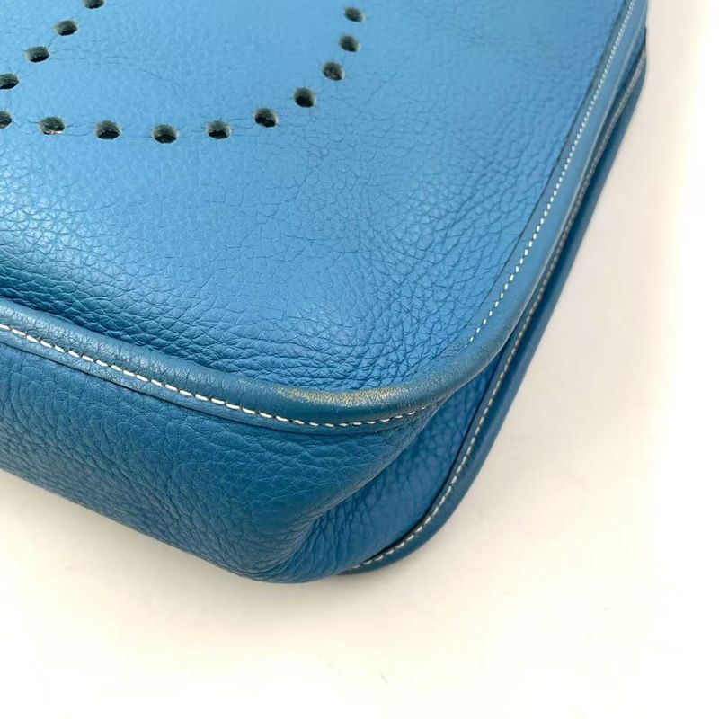 Hermes Evelyn PM F Engraved Leather Blue Shoulder Bag Gold