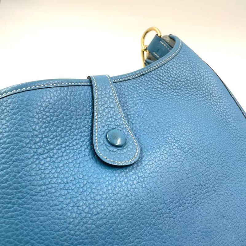 Hermes Evelyn PM F Engraved Leather Blue Shoulder Bag Gold