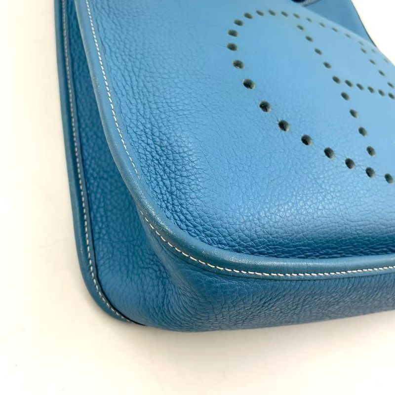 Hermes Evelyn PM F Engraved Leather Blue Shoulder Bag Gold