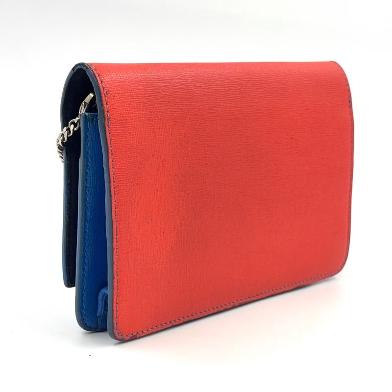 Fendi Bugs Eye Chain Wallet Leather Blue X Red Shoulder Bag Silver