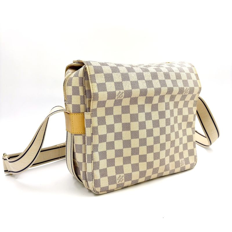 Louis Vuitton Naviglio Damier Azure Damier Azure Leather ×pvc White Shoulder