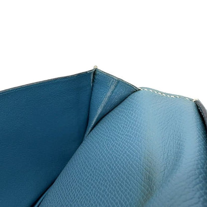 Hermes Bearn Souffle a Engraved Leather Blue Wallet Silver