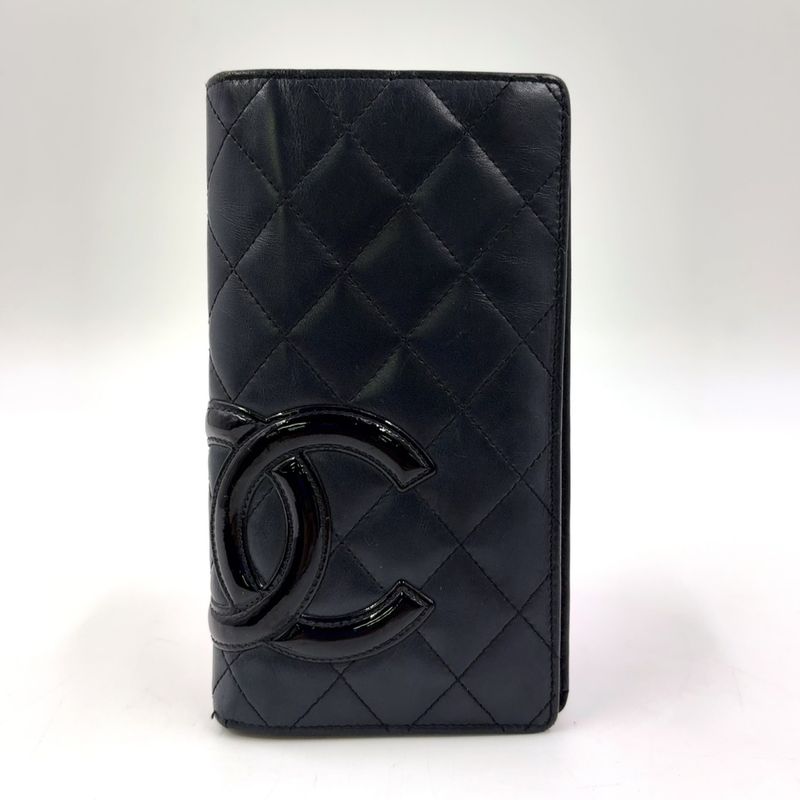 Chanel Cambon Line Coco Mark Serial Number 10 Leather Pink X Black Bifold Long
