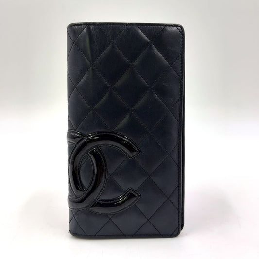 Chanel Cambon Line Coco Mark Serial Number 10 Leather Pink X Black Bifold Long