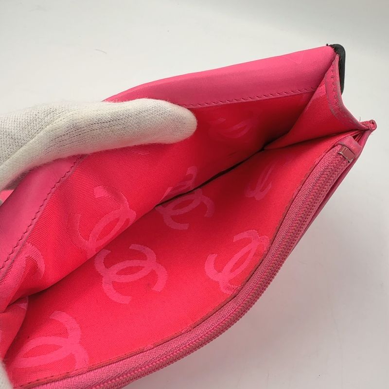 Chanel Cambon Line Coco Mark Serial Number 10 Leather Pink X Black Bifold Long