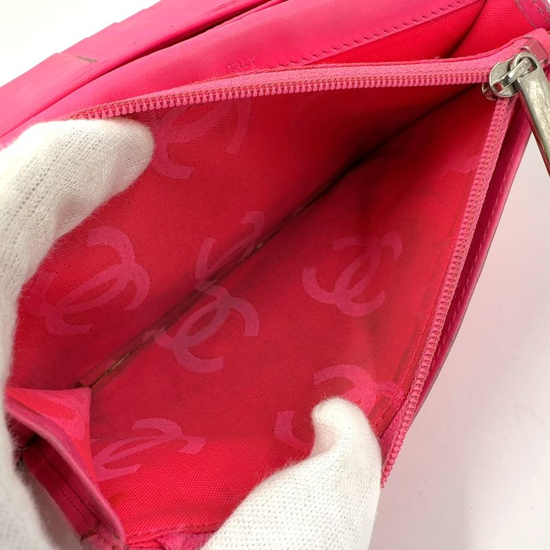 Chanel Cambon Line Coco Mark Serial Number 10 Leather Pink X Black Bifold Long