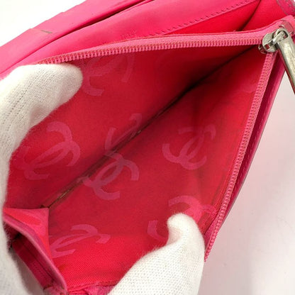 Chanel Cambon Line Coco Mark Serial Number 10 Leather Pink X Black Bifold Long