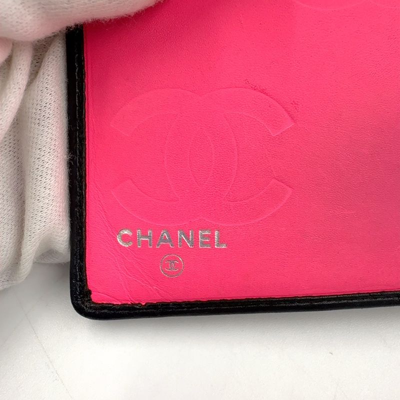 Chanel Cambon Line Coco Mark Serial Number 10 Leather Pink X Black Bifold Long