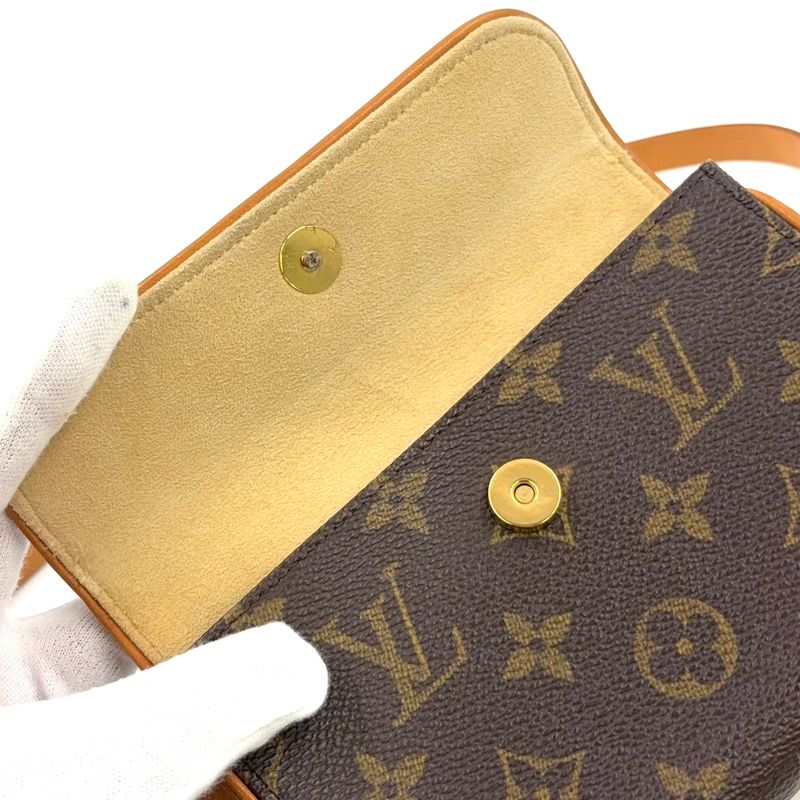 Louis Vuitton Pochette Twin PM Monogram XS Leather ×pvc Brown Shoulder Bag Gold
