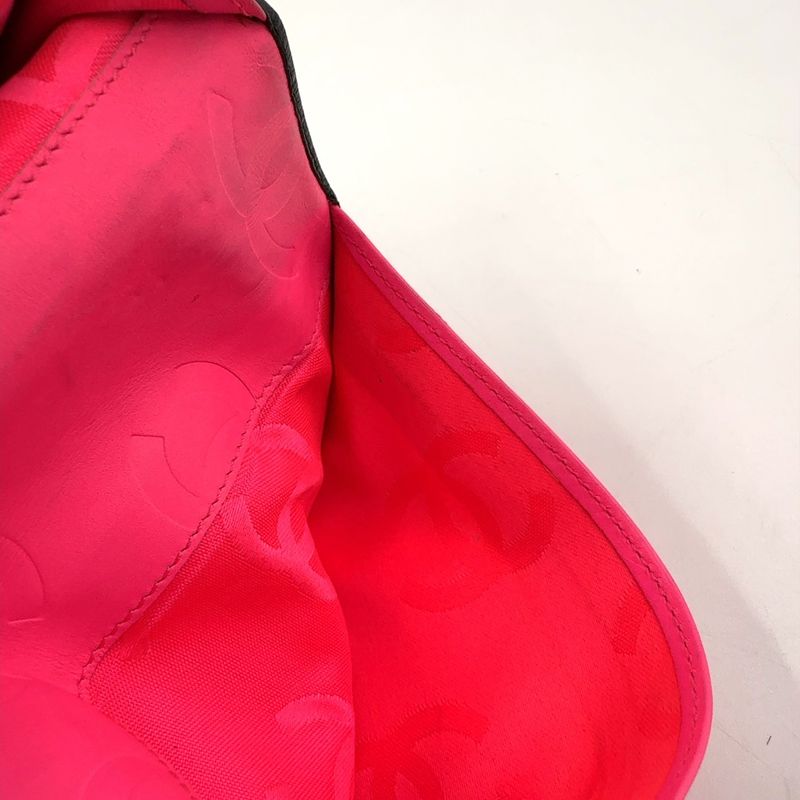 Chanel Cambon Line Coco Mark Serial Number 10 Leather Pink X Black Bifold Long